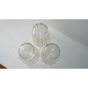 Vintage Nest Frosted Crystal and Gold Striped Glasses Candle Holders MCM 3 Set